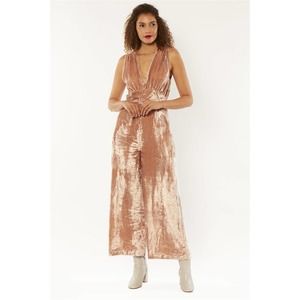 Amuse Society Velvet Jumpsuit Large Pink Wide Leg V-Neck Night And Daze Jumper